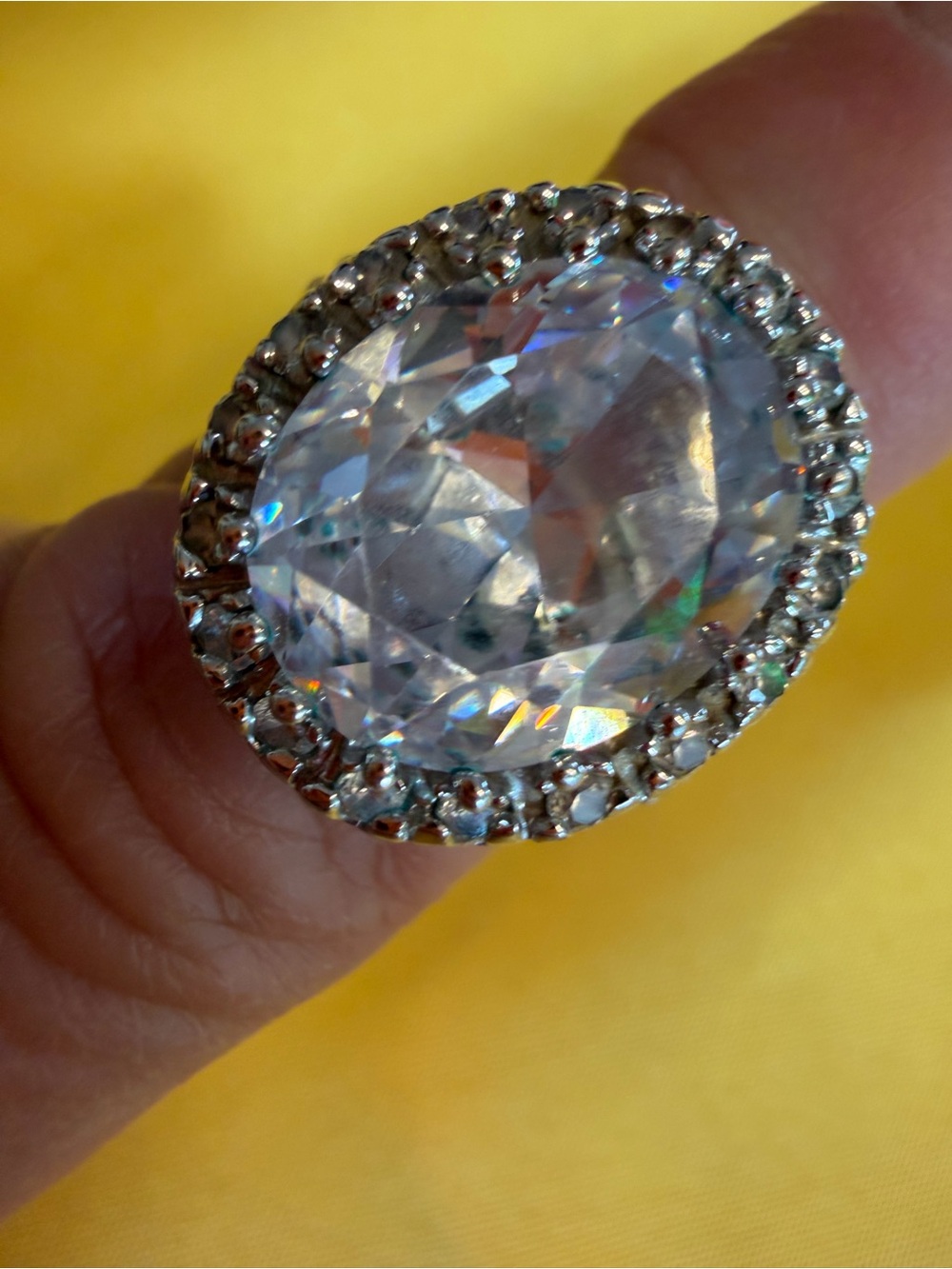 Park Lane Oversized Clear Crystal Silver Ring Size 10